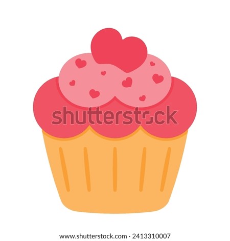 Cartoon drawing valentine cupcake cute flat sweet dessert muffin snack food vector clip art illustration isolated on white background