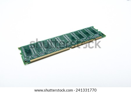 Computer ram on white background with selective focusing