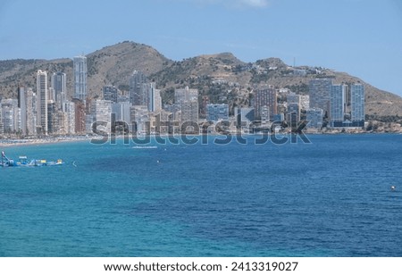 View of the bright sea and the city of Benidorm Spain ,Costa Blanca