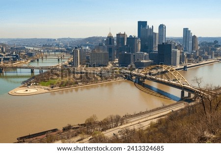 A View of Pittsburgh and the Roberto Clemente Bridge also known at the Sixth Street Bridge