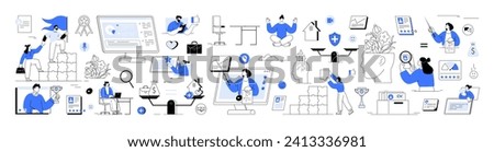 Talent recruitment employee trining workplace wellness set. Talent development, career growth employee improvement. HR human resources recruiting people. Choose candidate. Training staff develop skill Royalty-Free Stock Photo #2413336981