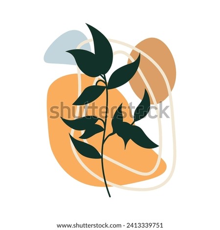 Botanic element of hand draw set. This whimsical world of pastel-orange botanical wonders and abstract charm embodies all the beauty of nature. Vector illustration.
