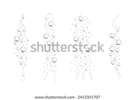 Fizzy carbonated drink texture. Underwater oxygen bubbles. Champagne, beer, soda, cola, seltzer, sparkling wine stream. Soap, shampoo, gel suds. Effervescent pill trace. Vector realistic illustration Royalty-Free Stock Photo #2413351707