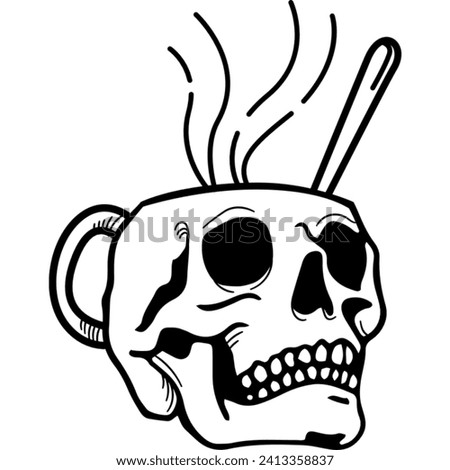 Skull Line Art Illustration for Kids Coloring Book, Skull Clipart Coloring Page, Skull Element for Design, Outline Illustration for Prints, Doodle Clipart for Coloring, JPEG File