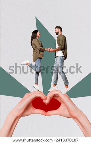 Composite collage picture image of hands heart gesture hold hands valentine day dating love concept billboard comics zine minimal concept
