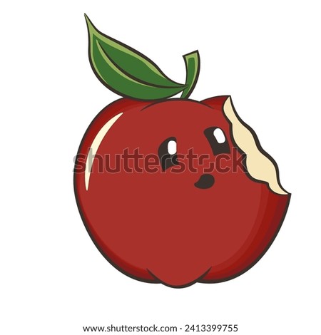 vector icon illustration of a cute bitten red apple character mascot