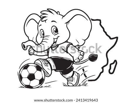 Elephant mascot cartoon character playing football soccer Ivory Coast symbol Africa continent team vector art comic drawing