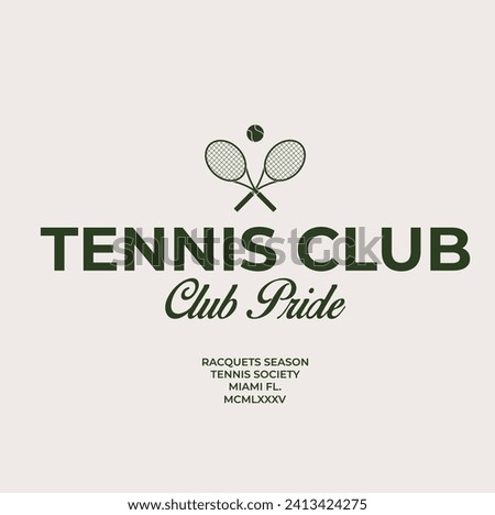 tennis logo, tennis club, two rackets and ball Royalty-Free Stock Photo #2413424275