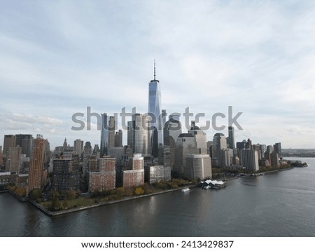 New York City skyline from Jersey over the Hudson River with the skyscrapers. Manhattan, Midtown, NYC, USA. Business district New York skyline with buildings, New York towers. New York skyline.