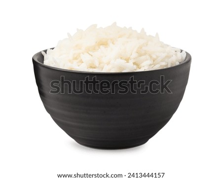 Delicious rice in bowl isolated on white Royalty-Free Stock Photo #2413444157