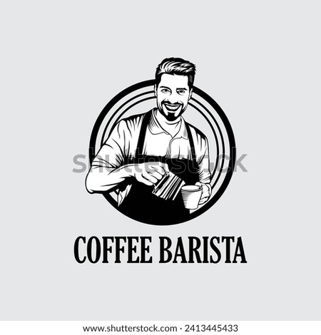 vector logo young man coffee barista Royalty-Free Stock Photo #2413445433