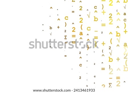 Light Yellow, Orange vector texture with mathematic symbols. Shining colorful illustration with isolated Digit signs. Template for cell phone backgrounds.