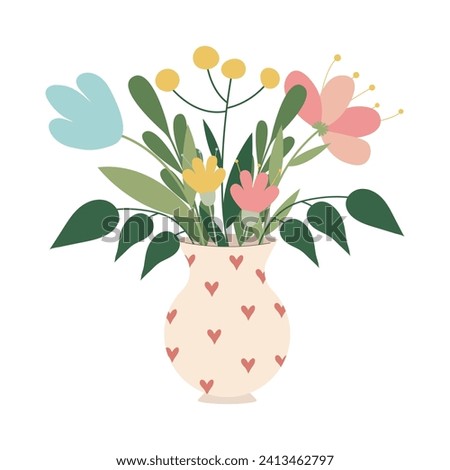 Cute flowers in vase isolated icon vector illustration design vector illustration design Royalty-Free Stock Photo #2413462797