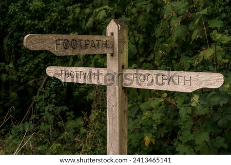All Roads lead to Rome, Footpath-Sign pointing in all directions, seen in Warsash, Hampshire, England, UK