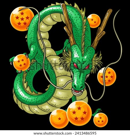 Vector Seven Star Dragon Ball with a Nice Gold Color and a Green Dragon Guarding it