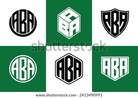 ABA initial letter geometric shape icon logo design vector. monogram, lettermark, circle, polygon, shield, symbol, emblem, elegant, abstract, wordmark, sign, art, typography, icon, geometric, shape