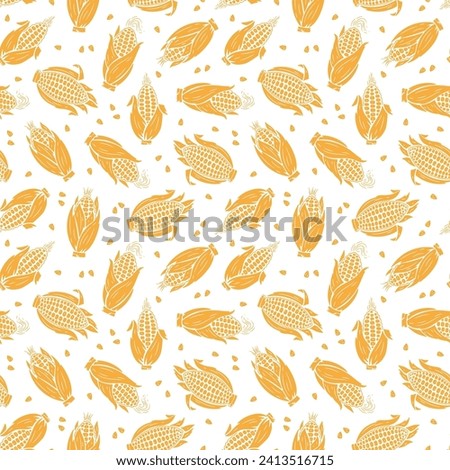Yellow Corn Cobs Seamless Pattern. Maize Background. Vegetables Vector illustration Royalty-Free Stock Photo #2413516715
