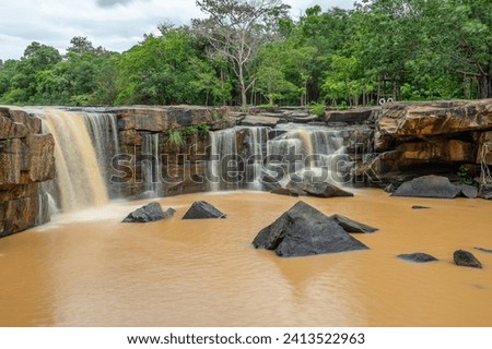 Beautiful waterfall scenic with rock hill in the place called Tan Ton in Chaiyaphum, Thailand.