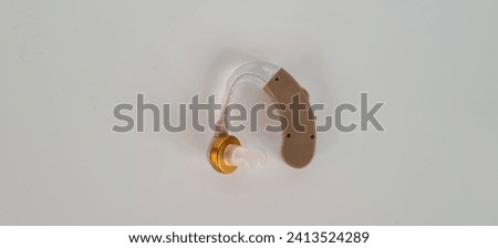 Hearing aid equipment on white background. Correct hearing loss concept