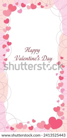 Long vertical Valentine's Day frames with pretty pink hearts and cloud shapes with line circles.