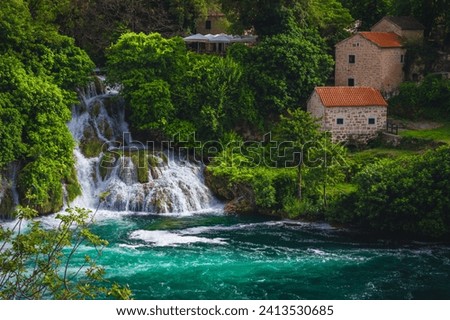Famous mediterranean hiking and excursion place with waterfalls in the Krka National Park, Skradin, Dalmatia, Croatia, Europe