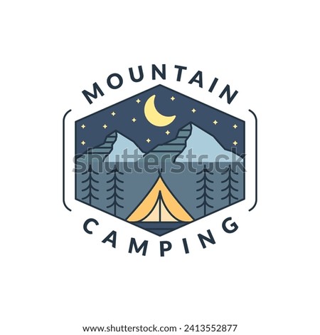 mountain night camping illustration monoline or line art style, design can be for t shirts, sticker, printing needs