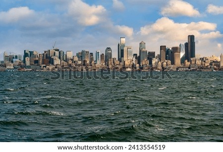 A view of the Seattle skyline on a windy day.