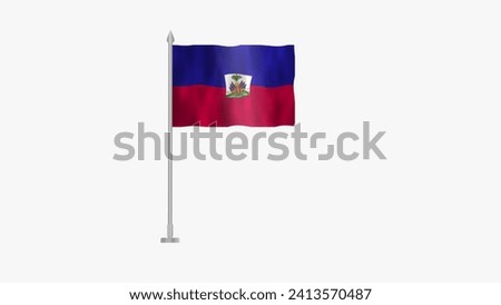 Pole Flag of Haiti, Haiti Pole flag waving in wind on White Background. Haiti Flag, Flag of Haiti.