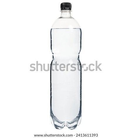 Plastic transparent bottle of water  1,5 from a supermarket isolated on a white background. Photos for catalogs of marketplaces and online stores, close-up in excellent quality.