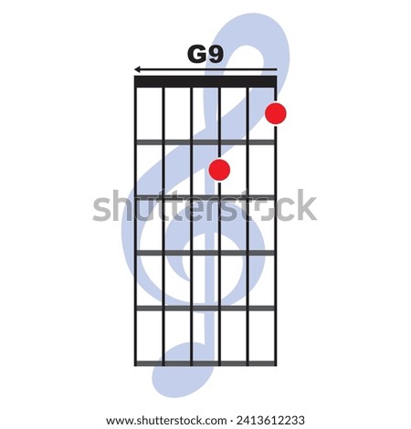 G9 guitar chord icon. Basic guitar chord vector illustration symbol design