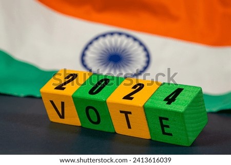 India vote 2024, Wooden blocks inscription vote 2024 with the Indian flag. Concept, voting and elections in India Royalty-Free Stock Photo #2413616039