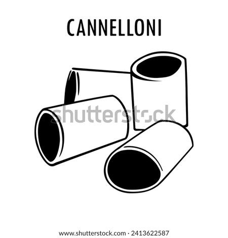 Cannelloni doodle food illustration. Hand drawn graphic print of Canneroni type of pasta. Vector line art element of Italian cuisine