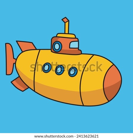 Submarine in the sea. Vector illustration in flat design