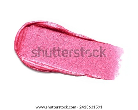 Pink shimmering lipstick texture stroke isolated on white background. Cosmetic product swatch Royalty-Free Stock Photo #2413631591