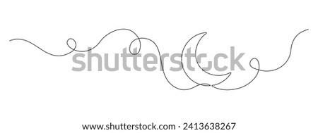 One continuous line drawing of Moon. Ramadan Kareem banner in simple linear style. Sleep symbol with crescent in Editable stroke. Doodle contour vector illustration Royalty-Free Stock Photo #2413638267