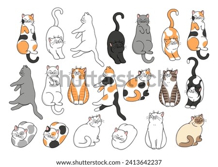 Cute cartoon colorful smiling cats in different poses. Vector cat set isolated on white background 