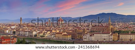 Florence Panorama. Panoramic image of Florence, Italy during beautiful sunrise.