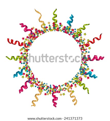 Illustration round frame made of multicolored paper serpentine and confetti - vector