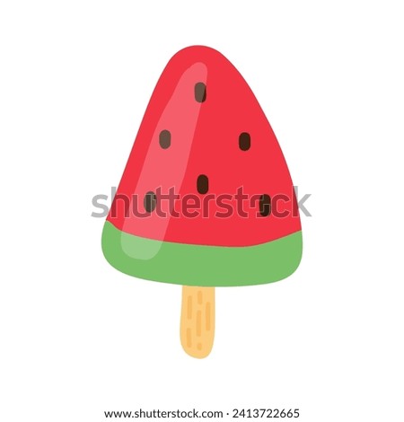 Ice cream popsicle hand drawn vector illustration isolated on white background. Watermelon ice cream clip art.