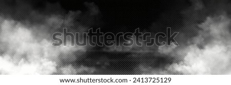 White smoke cloud with overlay effect on transparent background. Realistic border with fog. Vector illustration of smoky mist or toxic vapor on floor. Meteorological phenomenon or condensation.