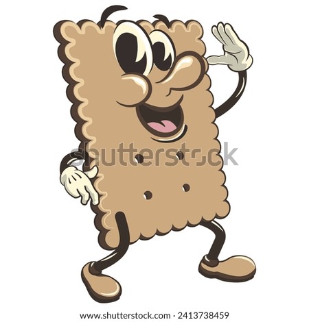 vector illustration of cute square biscuit character mascot dancing while waving, work of handmade