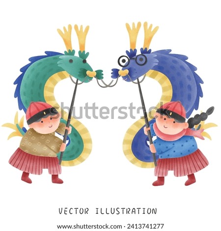 Vibrant and Festive: 2024 Korean Blue Dragon Year in Watercolor Art