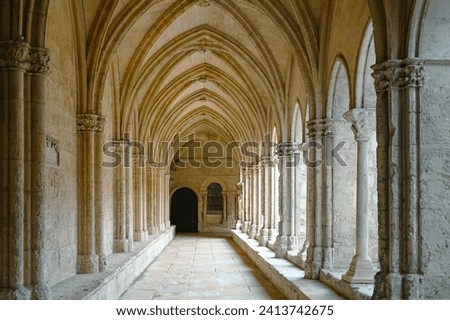 Cloister of the Church of St Trophime, Saint Trophime cathedral, Arles, Provence, France. Royalty-Free Stock Photo #2413742675