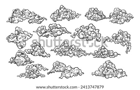 clouds shape handdrawn engraving doodle collection