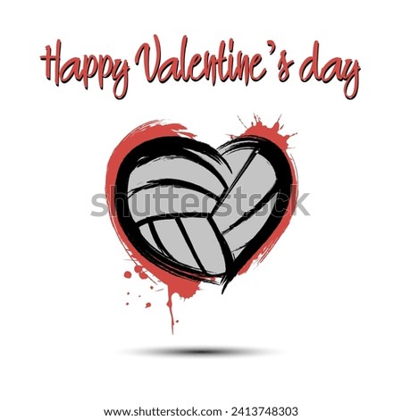 Happy Valentines Day. Abstract heart shaped volleyball ball. Design pattern for greeting card, banner, poster, flyer. Vector illustration on isolated background