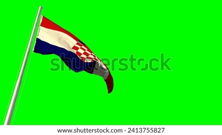 Waving glorious flag of Croatia on green screen, isolated - object 3D rendering
