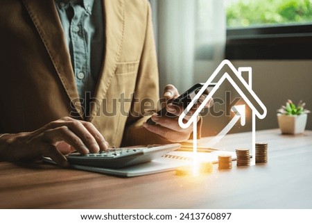 Real estate business concept, Profitable real estate investment strategies Residential property value and growth analysis Choosing the right mortgage for optimal financial success Real estate agency Royalty-Free Stock Photo #2413760897