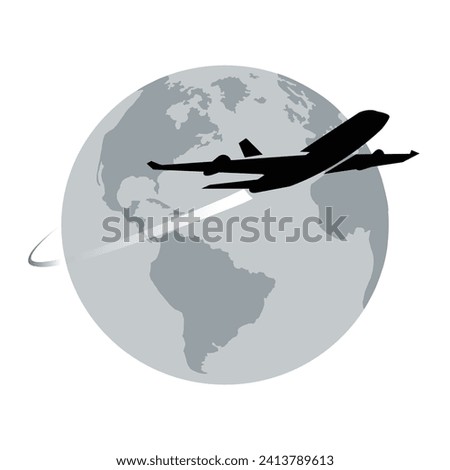 Airplane fly around rthe world vector icon. vector Royalty-Free Stock Photo #2413789613