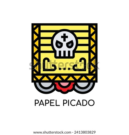 Papel Picado Line Icon stock illustration.