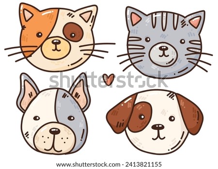 cute colorful vector set with funny animals. Set with hand drawn animals, cats and dogs